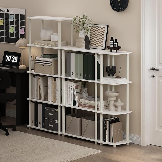 Furinno Turn-N-Tube 4-Tier Multipurpose Shelf Display Rack, White/White