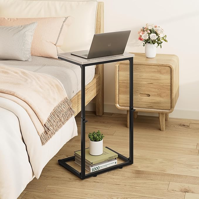 Vagusicc C Shaped End Table for Couch, 33.2'' Extra Tall C Table Adjustable Height Side Table, Small Side Table for Small Spaces, Couch Tables That Slide Under, Tv Tray Table for Living Room, Greige