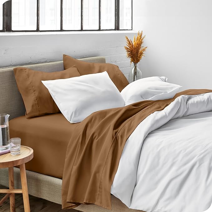 Bare Home King Sheet Set - Luxury 1800 Ultra-Soft Microfiber King Bed Sheets - Double Brushed - Deep Pockets - Easy Fit - 4 Piece Set - Bedding Sheets & Pillowcases (King, Caramel)