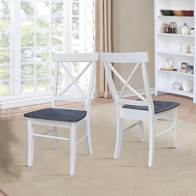 Set of Two X-Back Dining Chairs, White/Heather Gray