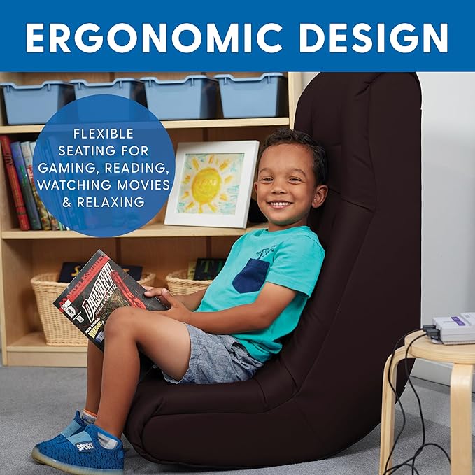 FDP Tufted Floor Rocker for Kids, Teens and Adults; Comfortable, Ergonomic Chair for Reading, Playing Video Games, or Watching TV - Fern Gray, 10488-FG