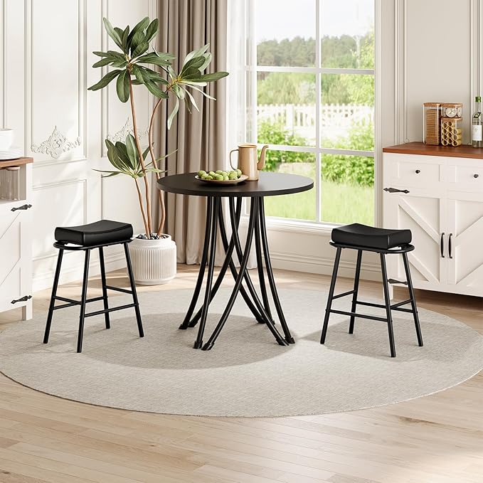HOOBRO Bar Stools, Set of 2 Bar Chairs, 24” Barstools for Kitchen Counter, PU Upholstered Barstools, Kitchen Stools with Armrest and Footrests, Backless, for Kitchen, Dining Room, Black BB40MDP201