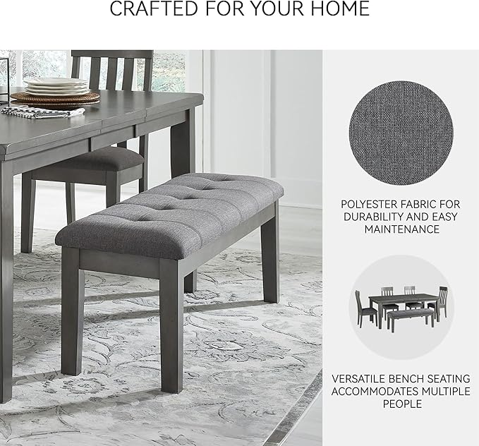 Signature Design by Ashley Hallanden Rustic Tufted Upholstered Dining Room Bench, Gray
