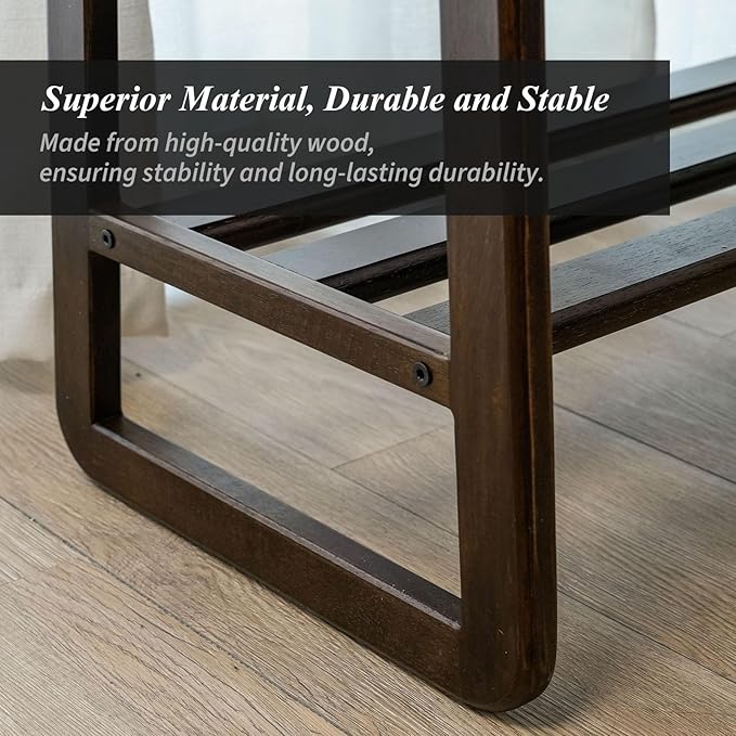 Shoe Bench, Entryway Bench with Leather Cushion, Solid Wood Shoe Rack, Mid Century Modern Bench, Shoe Storage, Shoe Organizer for Entryway (Brown, 31.5" W)