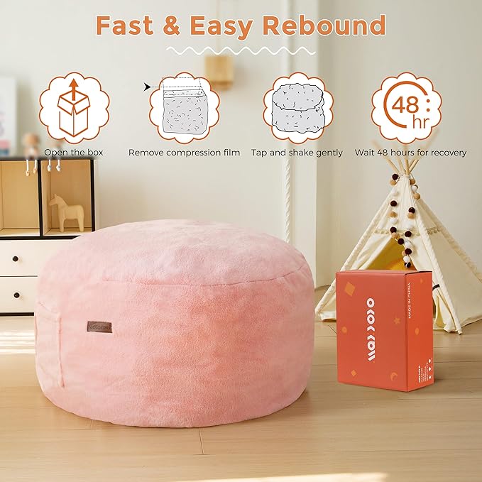 MAXYOYO Kids Bean Bag Chair, Stuffed Faux Fur Bean Bag for Toddler, Ultra Soft Floor Sofa with High-Density Foam Filling, Lazy Chair for Living Room, Playroom, Nursery Room