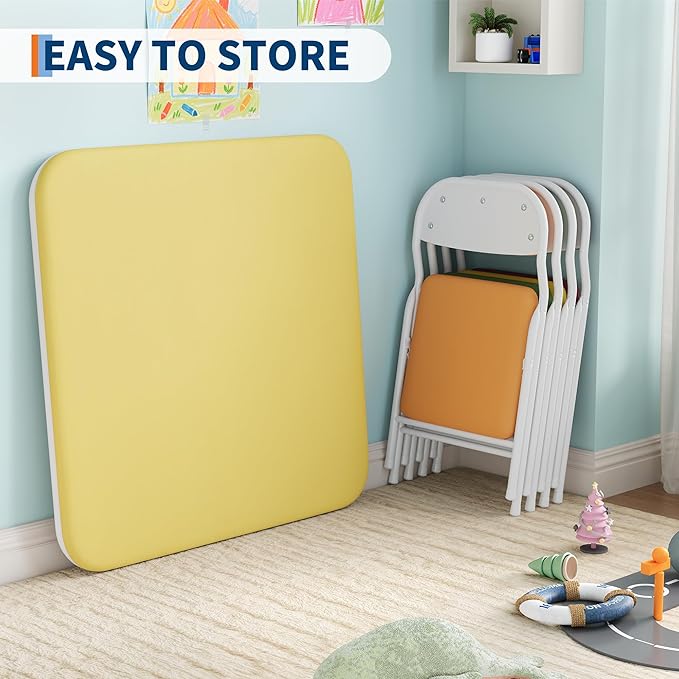 IDEALHOUSE 5 Piece Boys Girls Folding Table and Chairs Set, Activity Table and Chairs Set for Dining Room,Daycare,Classrooms