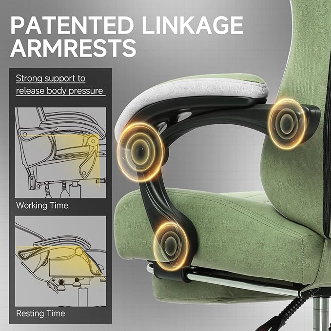 GTPLAYER Office Chair, Gaming Computer Desk Fabric Chair with Footrest, High Back Ergonomic Office Chair with Pocket Spring Lumbar Support and Linkage Armrests Adjustable Height Swivel for Home Task