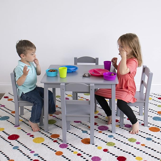 Humble Crew Kids Wooden Table and 4 Chairs Set, Grey - Kids Table and Chair Set for Toddlers and Children for Arts, Crafts, and Snack Time - Sturdy, Durable Toddler Activity Table