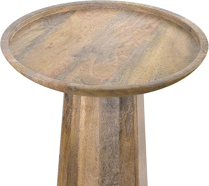 SIMPLIHOME Dayton Solid Mango Wood 13 Inch Wide Round Contemporary Wooden Accent Table in Natural, Fully Assembled, for The Living Room and Bedroom
