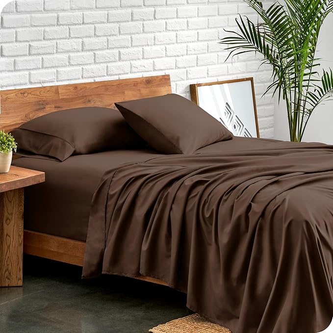 Bare Home Full XL Sheet Set - Luxury 1800 Ultra-Soft Microfiber Extra Long Bed Sheets - Double Brushed - Deep Pockets - Easy Fit - 4 Piece Set - Bedding Sheets & Pillowcases (Full XL, Cocoa)