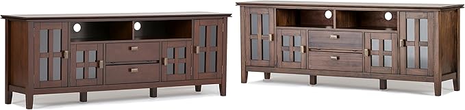SIMPLIHOME Artisan SOLID WOOD 72 inch Wide Transitional TV Media Stand in Russet Brown For TVs up to 80 inches for the Living Room and Entertainment Center