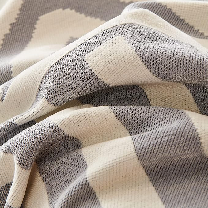 STACYPIK Durable Chenille Gray Beige Sofa Cover Boho Triangle Slipcover Furniture Protector Washable Armchair Couch Cover for 2 Cushion Couch Non-Slip Jacquard Sofa Protector Pet Friendly-71X102IN