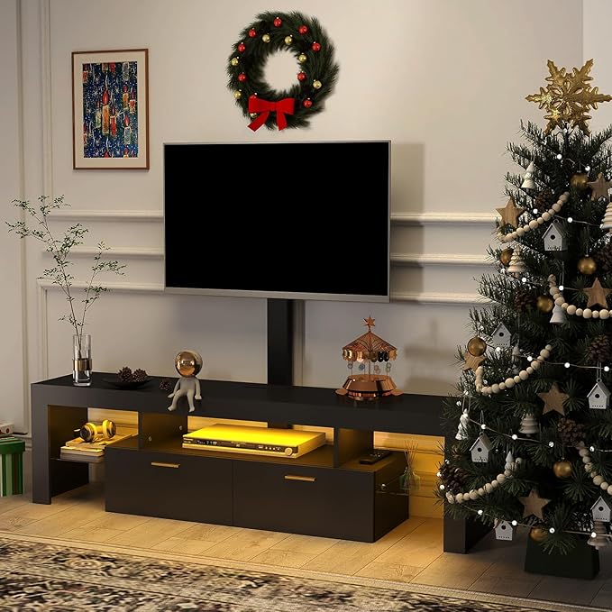 Redkey Modern TV Stand with Mount - TV Console with 2AC Outlets - Television Stands with RGB Led Light for 75 Inch TVs - Double Cabinet - 40°Adjustable Amplitude - Black(FBA)