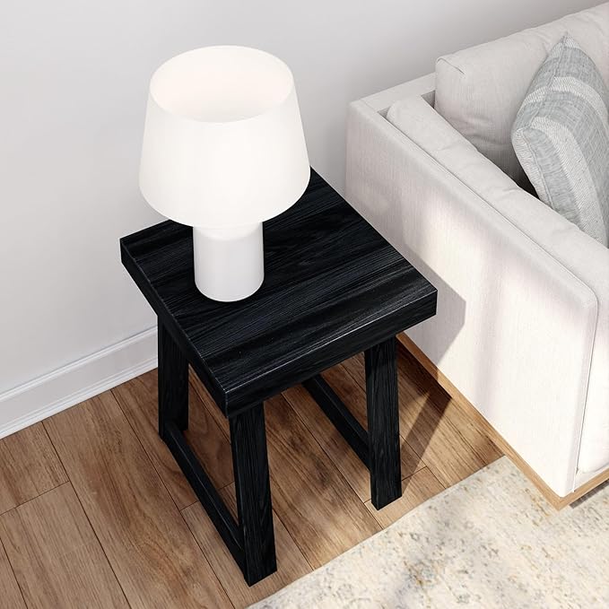 Plank+Beam Classic Square Side Table, Slim Side Table for Living Room, Narrow Nightstand for Small Spaces, Wood End Table for Bedroom, Black Wirebrush