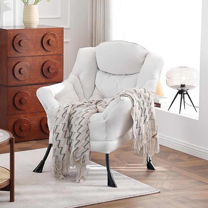 Lazy Chair, Reading Armchair, Large Modern Lounge Accent Chair, Leisure Sofa Chair for Living Room, Bedroom, Dorm Room (Beige)