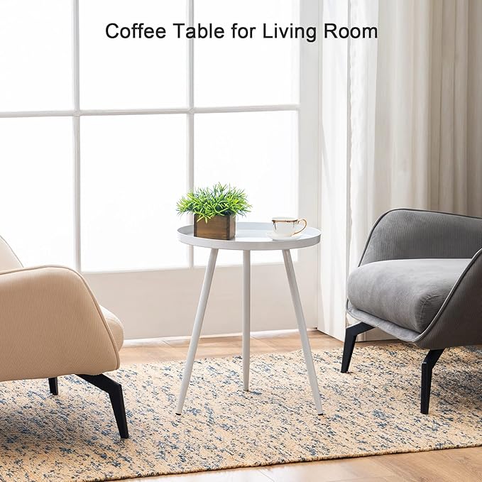 Apicizon 16" Round Side Table Set of 2, White Metal End Table for Living Room, Bedside, Mid Century Modern Coffee Table or Circle Accent Table for Small Spaces, White