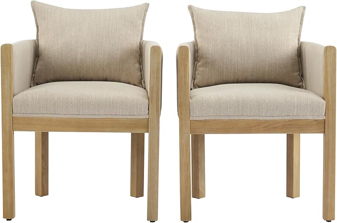 Christopher Knight Home Lucid Linen Upholstered Dining Chairs Set of 2, Rubber Wood Dining Room Chairs, Modern Armchair, Extra Seating for Dining Room, Versatile Indoor Furniture, Beige + Natural