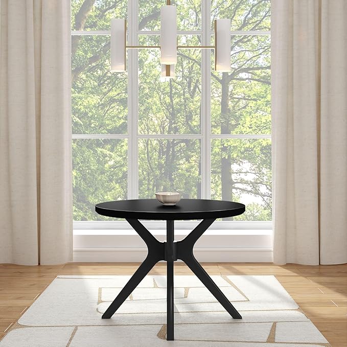 Plank+Beam Verso Round Dining Table, 38 Inch Solid Wood Kitchen & Dining Room Table, Minimalist Table for Dining Room, Kitchen Dinner Table, Black
