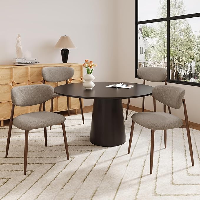 Dining Chairs Set of 4, Ergonomic Fabric Upholstered Seating with Wood Look Metal Legs and Anti Slip Pads, for Home and Restaurant Use, Camel