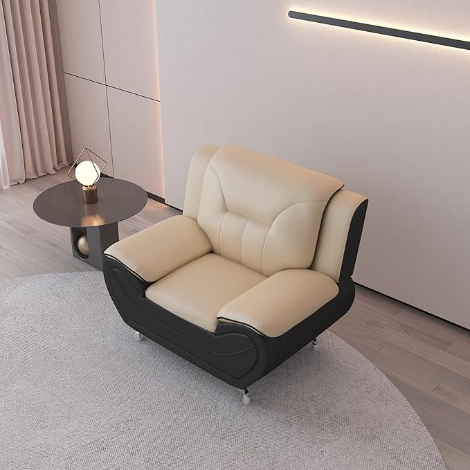 Container Furniture Direct Michael Modern Faux Leather Upholstered Stainless Steel Legs Living Room, Chair, Loveseat, Sofa, Persian Red