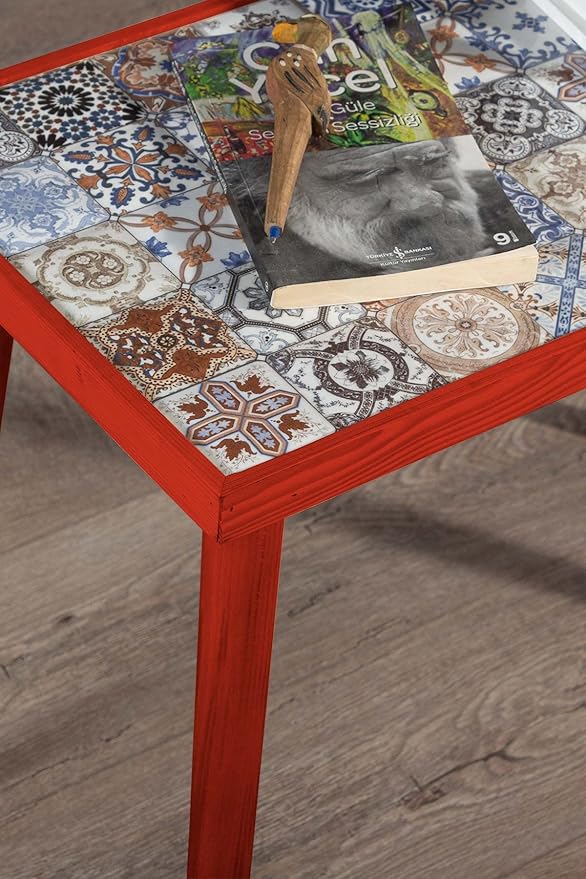 Comfyt Coffee Table, Handmade Side Table, End Table, Nightstand Nesting Table Bedside Table Accent Table Home Essentials Wood Tiled Top Rustic Table Ceramic Tiles Mexican Tile Table