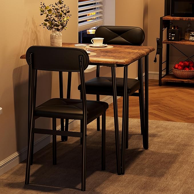 IDEALHOUSE Dining Table Set for 4, Kitchen Table with Upholstered Chairs for Kitchen Room and Small Spaces (Retro, Table with 2 Upholstered Chairs)