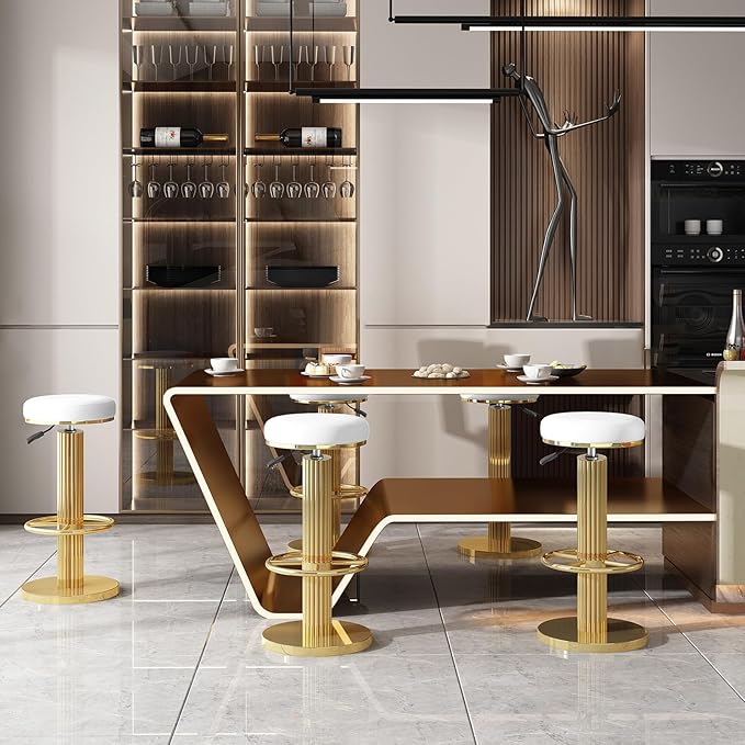 FUNROLUX Bar Stools Counter Height Bar Stools Modern Adjustable Swivel Counter Height Chairs Backless Counter Stools with Metal Legs for Kitchen Island Dining Room (White)