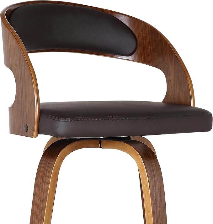 Armen Living Shelly 30" Bar Height Swivel Brown Faux Leather and Walnut Wood Bar Stool - Set of 4