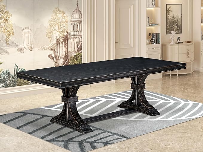 LET-SBB-TP - a Mid-Century Dining Table with Removable Rectangular Tabletop – Sand Blasting Black