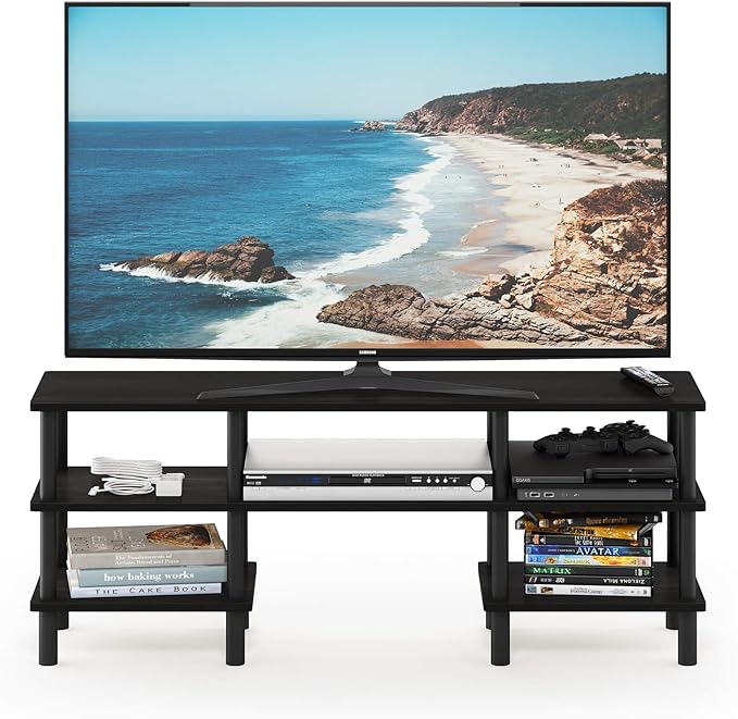 Furinno Turn-N-Tube 3-Tier Multipurpose Wide Shelf TV Stand, Espresso/Black