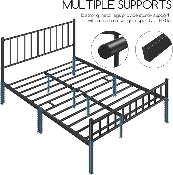 Yaheetech 14 Inch Full Size Bed Frame Metal Platform Bed with Spindle Headboard Footboard/Mattress Foundation/No Box Spring Needed/Underbed Storage Space/Steel Slat Support/Easy Set up, Black