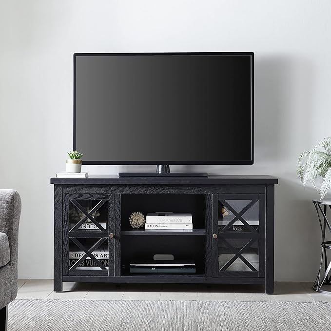 Henn&Hart Rectangular TV Stand for TV's up to 55" in Black, TV Stands for the Living Room