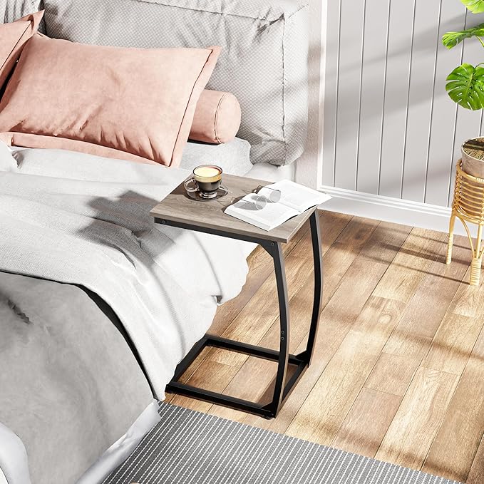 C-Shaped End-Table - Side Table for Couch,Curved Support Legs, Slide Under Couch Table for Sofa, TV Tray Table for Living Room Bedroom (Grey)