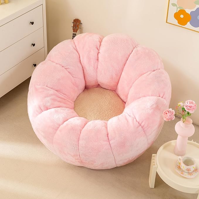 Pumpkin Bean Bag Sofa Chair for Adult, Beanbag Couch with Filler for Reading and Relaxation, Comfy and Lazy Sofa for Dorm, Apartment, Living Room and Bedroom, Pink