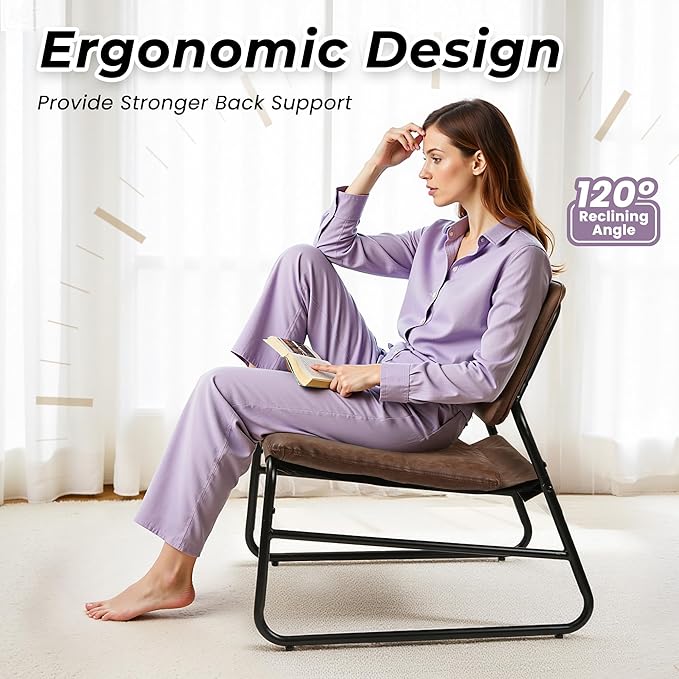 Modern Accent Chair Comfy Living Room Chair Armless Sling Accent Chairs Upholstered Side Sitting Chairs with Metal Frame for Office Reception Reading Bedroom Waiting Room, Brown