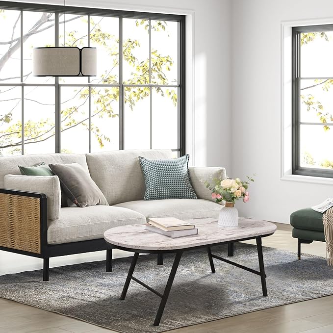 Folding Small Coffee Table Wood Low Coffee Tables with Metal Legs Portable Oval Center Table Rustic Farmhouse Furniture for Living Room Small Spaces Apartment
