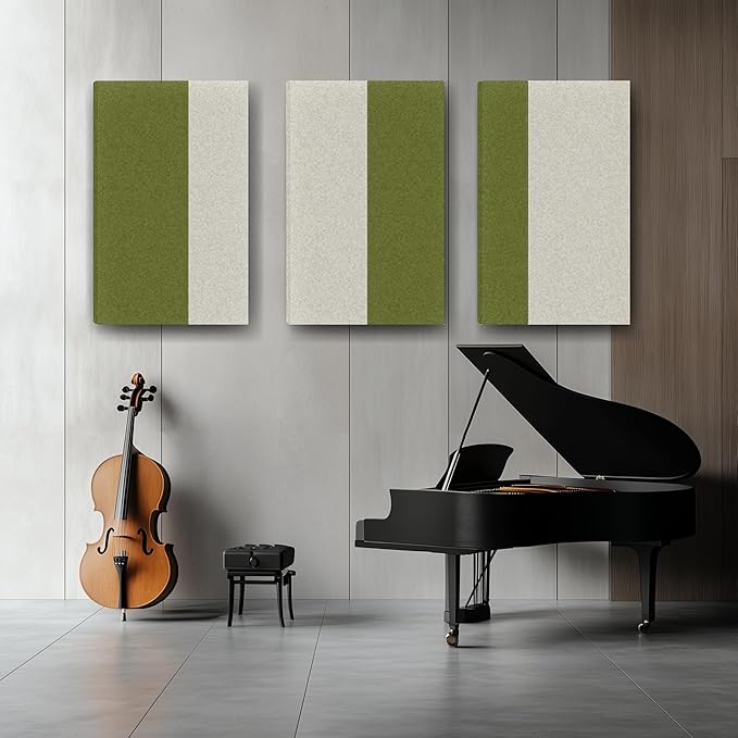 3-Pack Stitched Fabric Acoustic Panels Sound Absorbing,3-Piece 35.5x23.6 Inches Sound Proof Foam Panels for Walls,Sound Dampening Wall Panels for Home,Office.Green and Light Gray