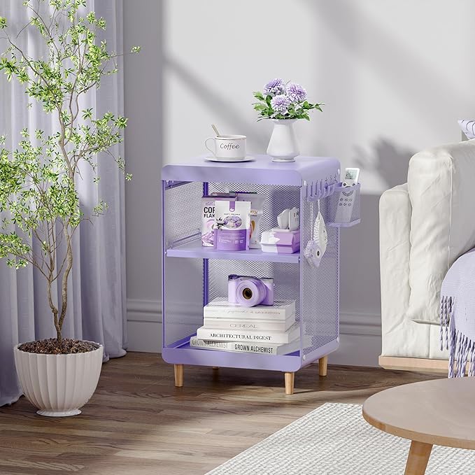 Kids Nightstand,Kids Bedside Table,Teen Girls Night Stand,Toddler Night Stand,End Table for Girls Room Storage,Purple Nightstand