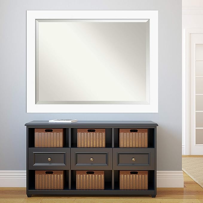 Amanti Art White Bathroom Mirror for Over Sink, 36x46 Cabinet White Rectangle Vanity Mirror, X-Large Modern Contemporary Frame, Hangs Horizonally and Vertically, Bathroom Wall Decor, Beveled Edge