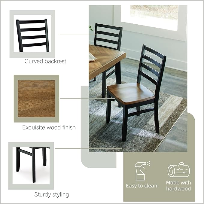 Signature Design by Ashley Blondon Rustic Chevron Dining Table and 6 Chairs, Set of 7, Black & Light Brown
