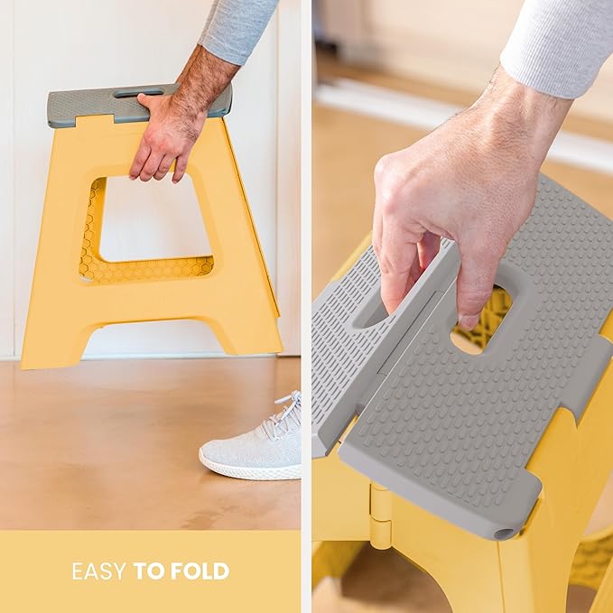 Vigar Compact Step Stool Foldable, 12-1/2-inch Step Stools for Adults up to 330 Pound, Lightweight Stool, Non-Slip Folding Step Stool, Spring Yellow