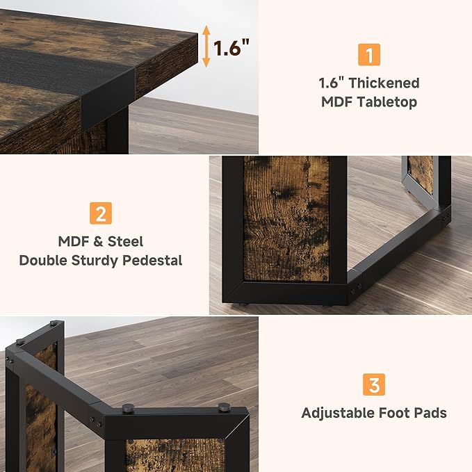 Industrial Dining Table for 6-8 People, 71" Large Long Wooden Kitchen Table with Sturdy Metal Frame & Brown Finish, Rustic Style Rectangular Dinner Table for Dining Room, Kitchen (Vintage Brown)