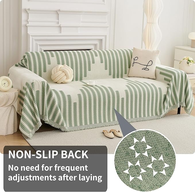 HAOMAIJIA Boho Sofa Covers Couch Covers for 2 Cushion Couch Sofa Pet Friendly Soft Thick Non Slip Couch Cover for Dogs Washable Sectional Couch Covers L Shape Furniture Protector (Green, 71"x102")