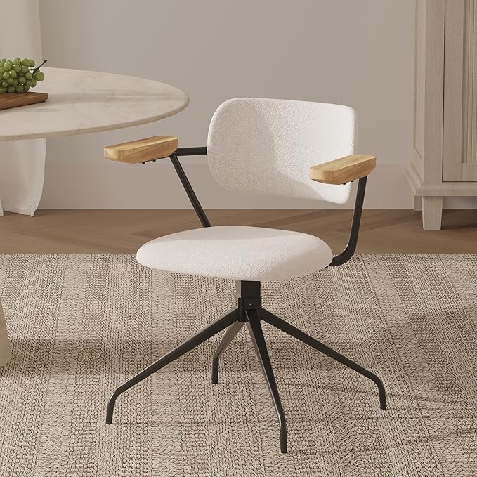 Modern Swivel Dining Chairs Set of 2 with Arms,Upholstered Comfortable Dining Room Chairs, Wooden Armrests & Sturdy Metal Frame, Stylish Kitchen & Dining Table Chairs for Modern Décor