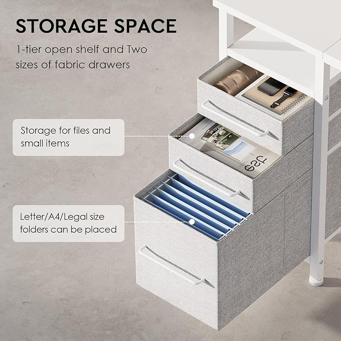 Ｍａｉｈａｉｌ Maihail Small Desk with Drawers, 40 inch Computer Desk with Shelves, Writing Desk with Storage, Small Office Desk with Metal Frame, White
