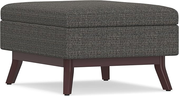 SIMPLIHOME Owen 34 inch Wide Mid Century Modern Rectangle Coffee Table Storage Ottoman in Ebony Tweed Look Fabric, Assembled, for the Living Room, Entryway and Family Room