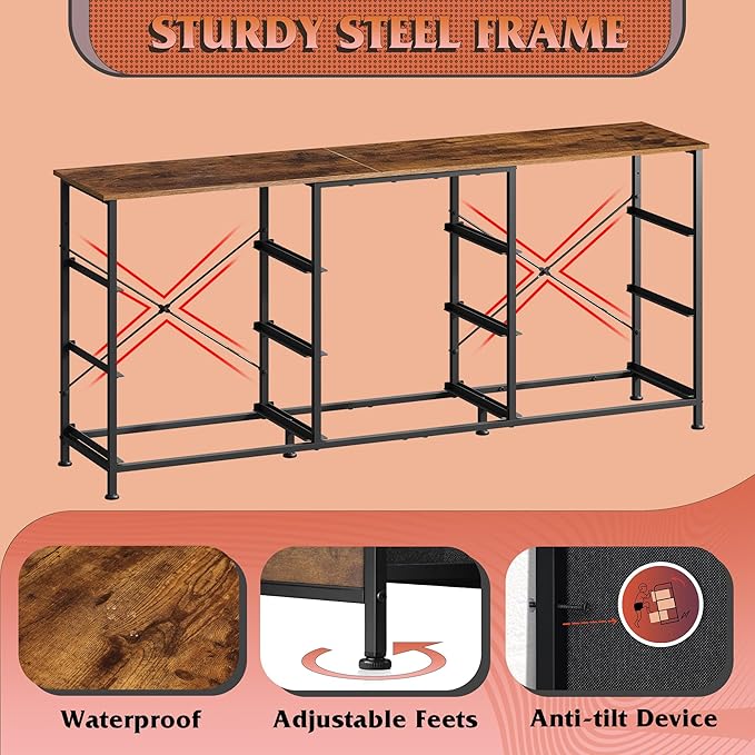 WLIVE 54''W Dresser for Bedroom, Dresser TV Stand for 55, 60, 65 inch TV, Wide Chest of Drawers with 9 Drawer, Large Entertainment Center, Fabric Dressers with Wood Top for Living Room, Rustic Brown