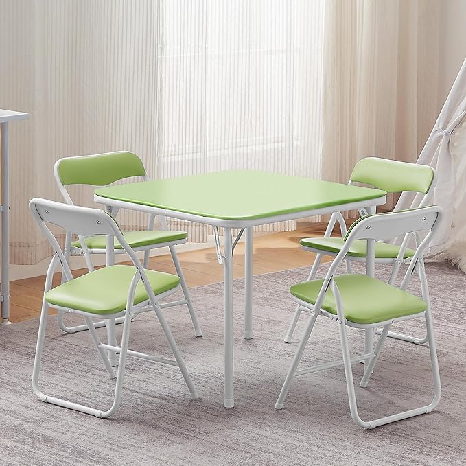 VECELO Kids Folding Activity Table and Chair Set, with Ultra Soft Padded Cushion, 5 Piece, Sage Green