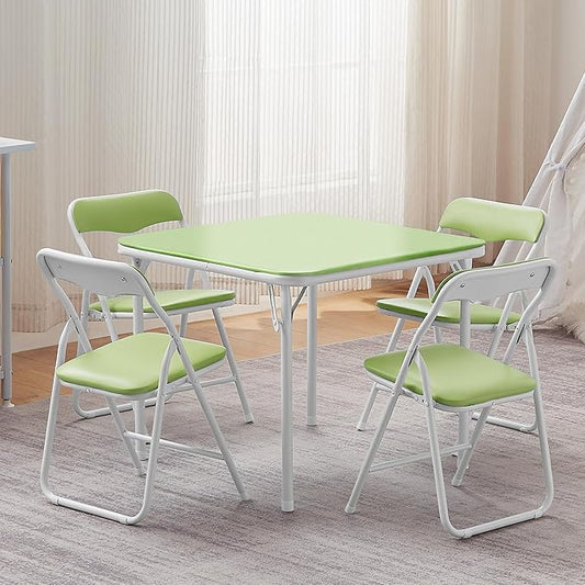 VECELO Kids Folding Activity Table and Chair Set, with Ultra Soft Padded Cushion, 5 Piece, Sage Green