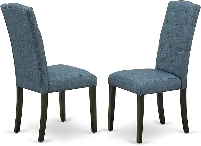 East West Furniture NOCE5-BLK-21 5 Piece Kitchen Table Set for 4 Includes a Rectangle Dining Table with Butterfly Leaf and 4 Mineral Blue Linen Fabric Parsons Chairs, 32x54 Inch, Black